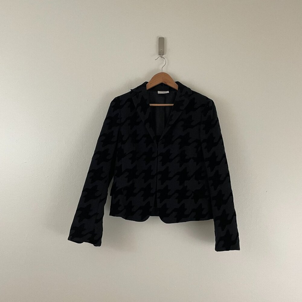 Akris Punto Black Houndstooth Print Modern Velvet Blazer Size 10